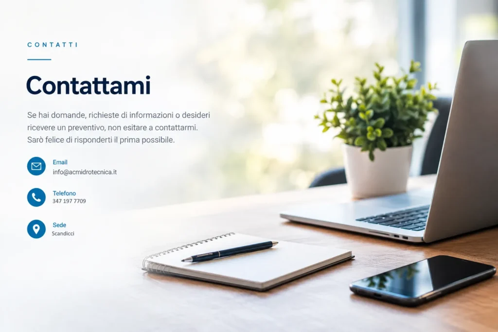 banner contatti minimalista con scrivania luminosa