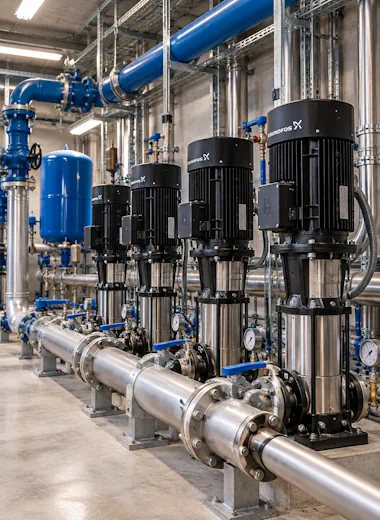 sala pompe industriale con grundfos