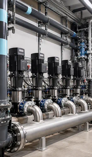 sala tecnica con pompe grundfos